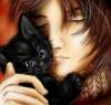 Девушка  с черным  котенком: оригинал