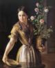 Схема вышивки «Девушка с горшком роз,1850 г»