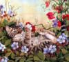 Схема вышивки «Кошечка и цветы»