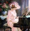Схема вышивки «Дама в розовом за роялем»