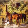Схема вышивки «Картина с лошадками и пёсиками»